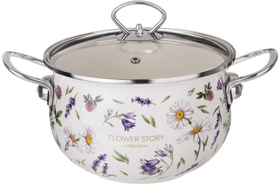 Кастрюля эмалированная со стеклянной крышкой «Flower story»
