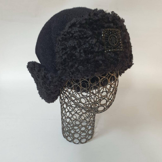 Мини-ушанка женская с короткими ушками на кнопках «Комби»