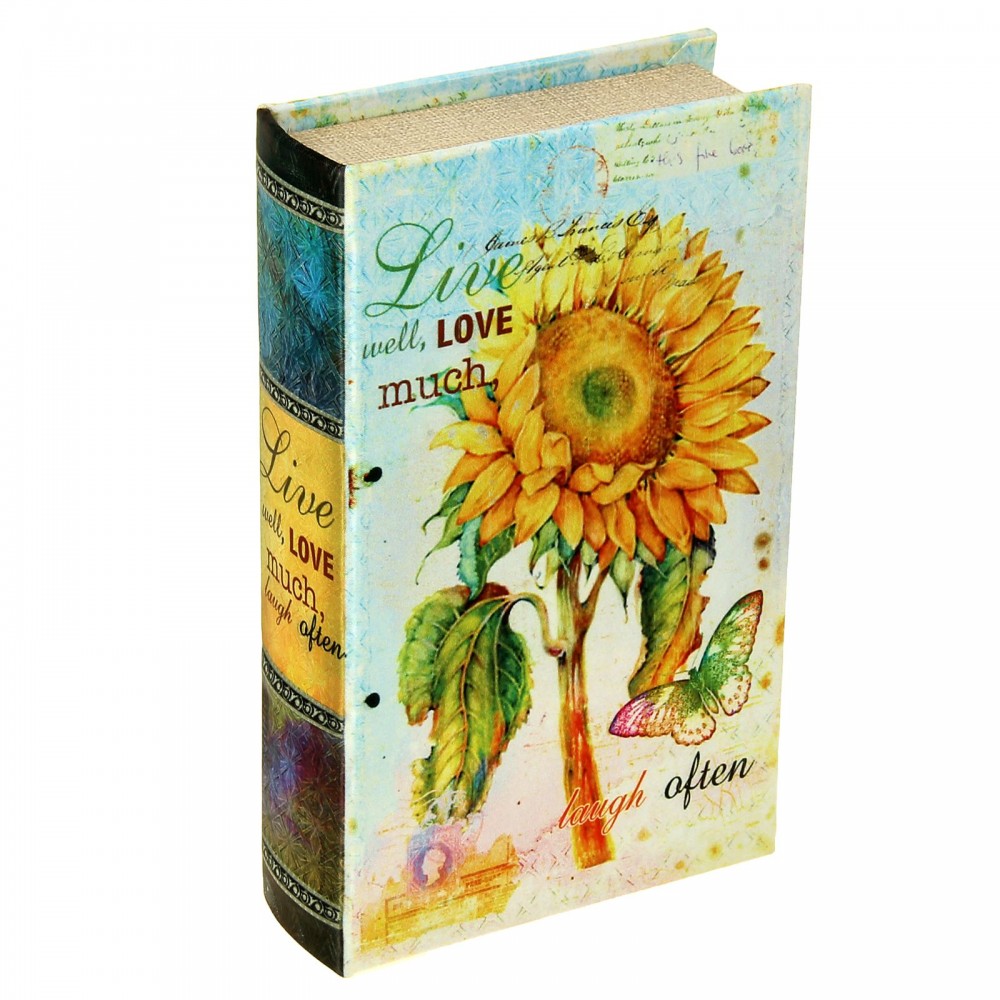 Сейф-книга шёлк «Подсолнух с бабочкой» 21 х 13 х 5 см