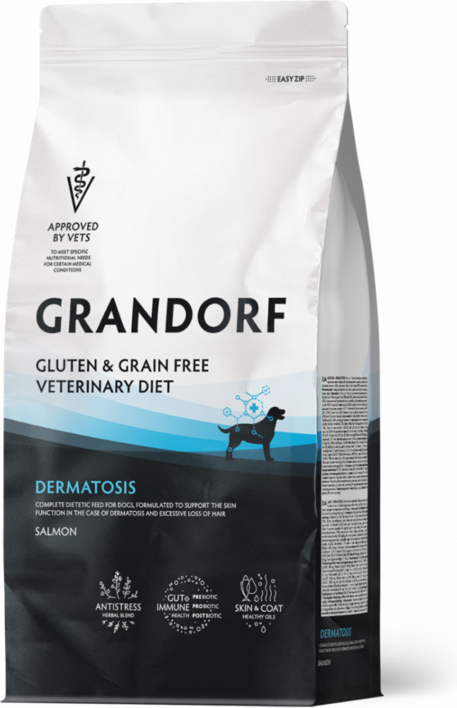 Диетический сухой корм для собак с заболеваниями кожи со вкусом лосося «Dermatosis» | Grandorf