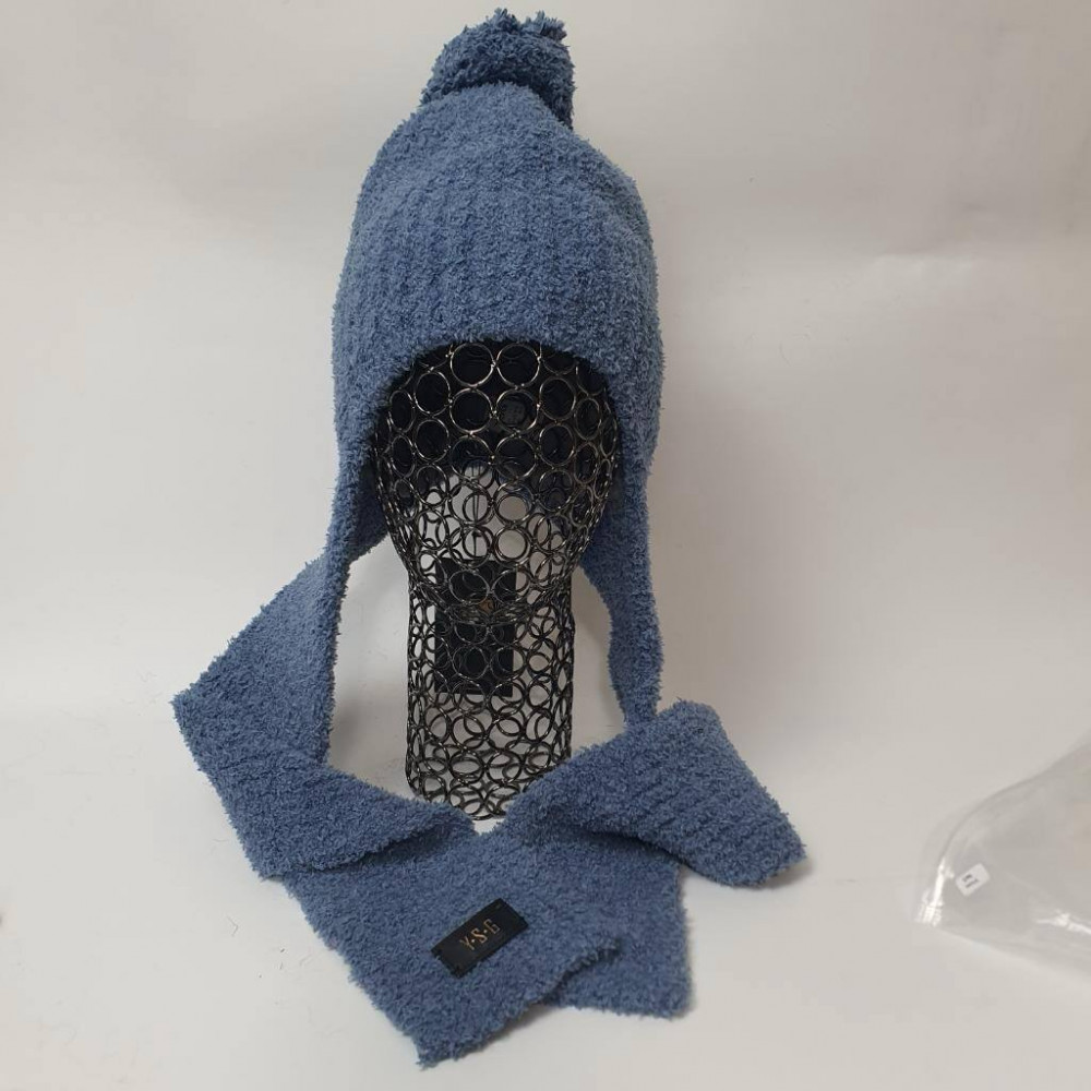 Шапка-ушанка двойной вязки с шерстью мериноса на флисе | YSG