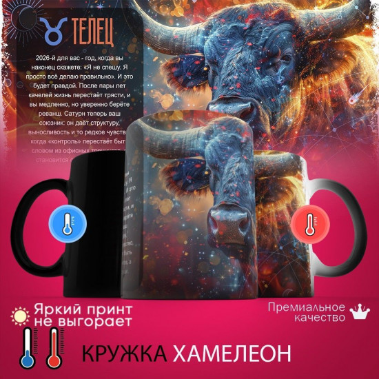 Кружка хамелеон с принтом «Телец 2026»