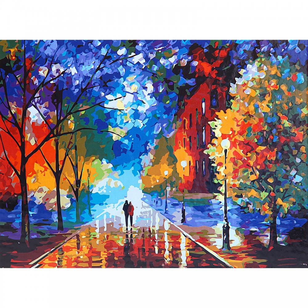 Роспись по холсту «Прогулка по улице» по номерам (50×40 см) | Школа талантов