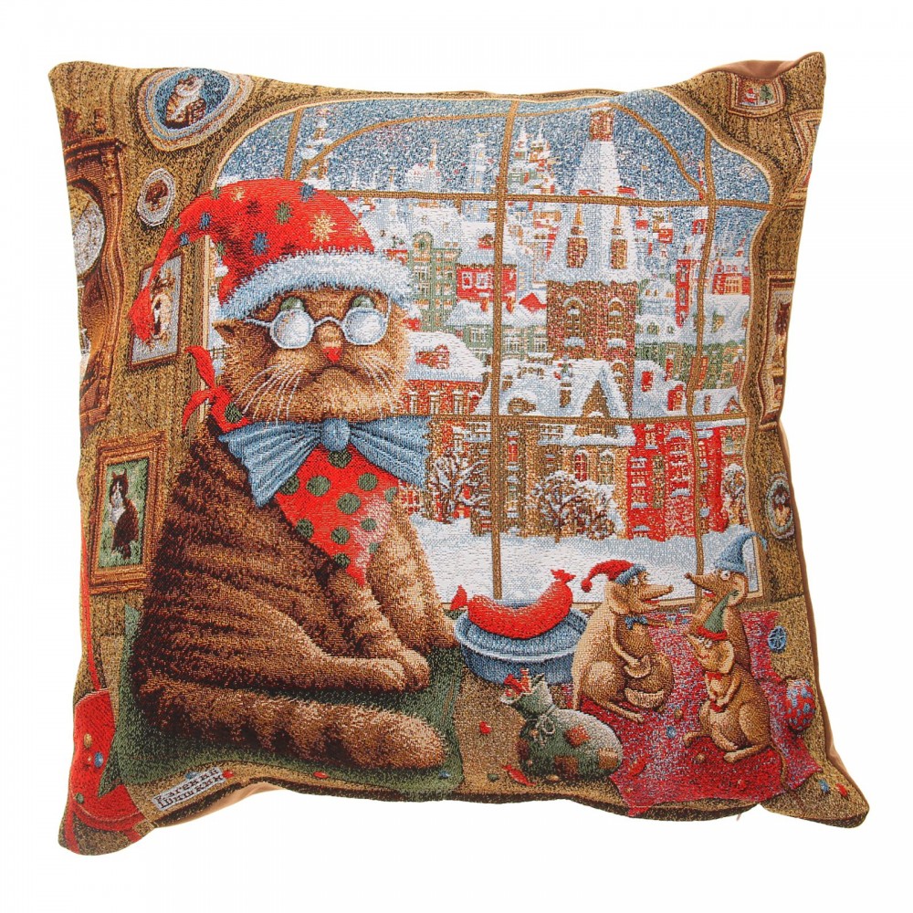 Наволочка декоративная «Кот и мыши» (45х45 см, гобелен, полиэстер)