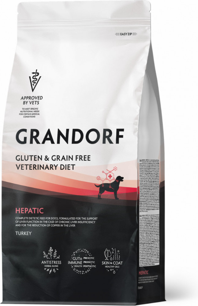 Диетический корм для собак для поддержания функций печени со вкусом индейки «Hepatic» | Grandorf