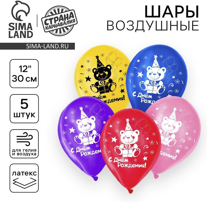 Набор шаров воздушных «С днём рождения» | Страна Карнавалия