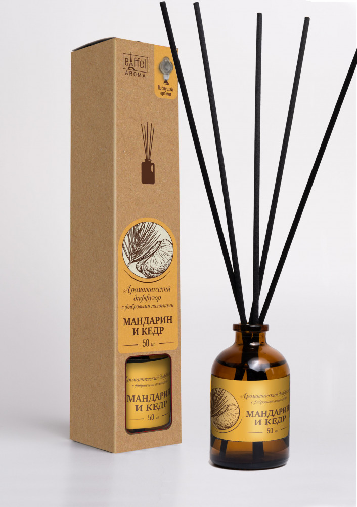 Ароматический диффузор для дома с фибровыми палочками «Мандарин и кедр» | EIFFELAROMA