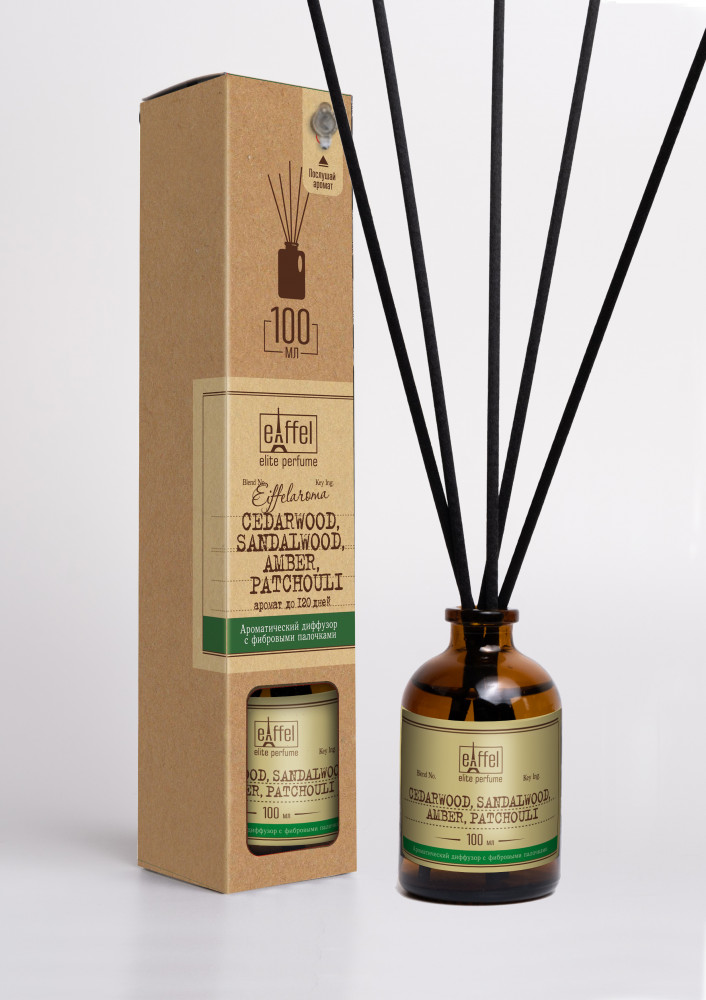 Ароматический диффузор для дома с фибровыми палочками, аромат Cedarwood, Sandalwood, Amber, Patchouli | EIFFELAROMA