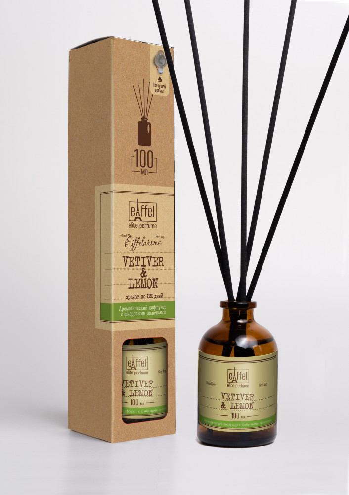 Ароматический диффузор для дома с фибровыми палочками аромат Ветивер & Лимон | EIFFELAROMA
