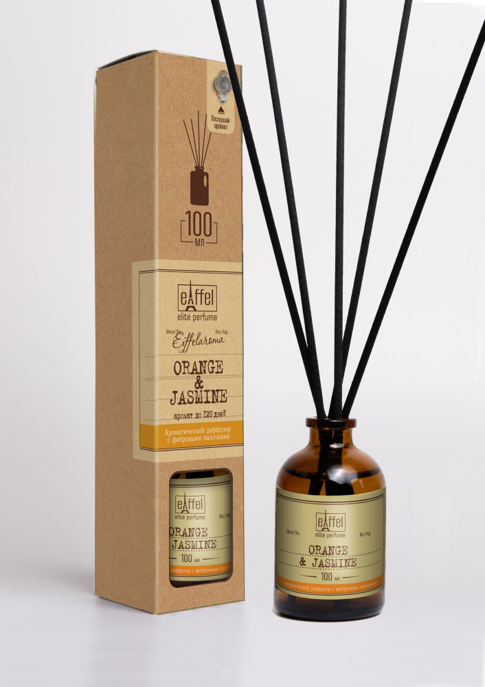 Ароматический диффузор для дома с фибровыми палочками, аромат Orange & Jasmine | EIFFELAROMA