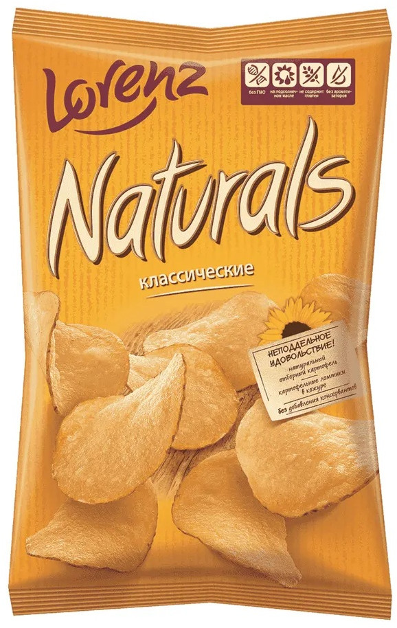 Картофельные чипсы классические с солью | Naturals | Lorenz