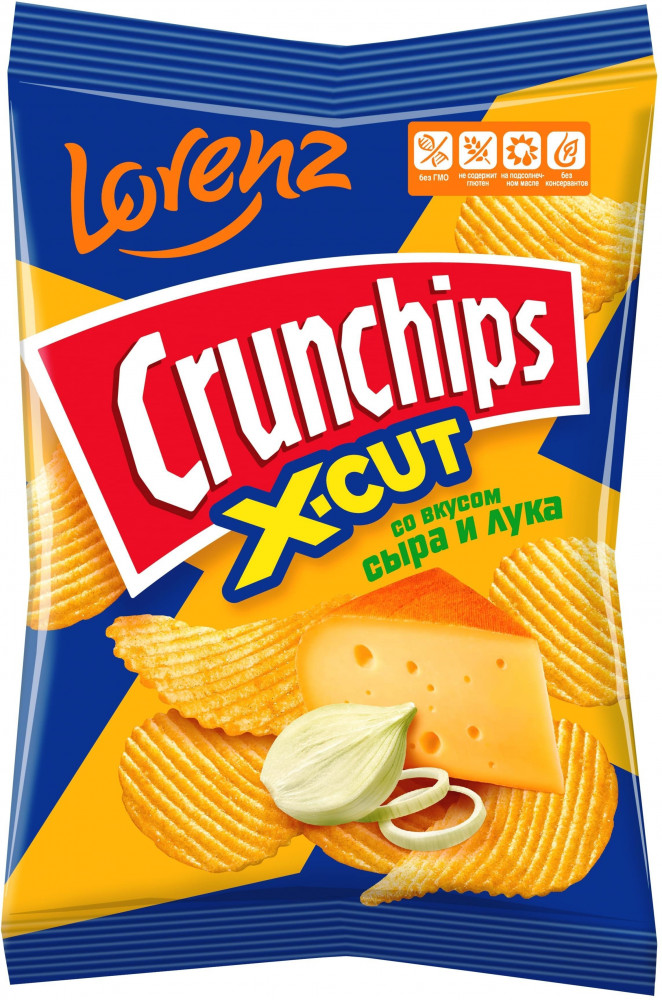 Рифленые картофельные чипсы со вкусом сыра и лука | Crunchips X-Cut | Lorenz