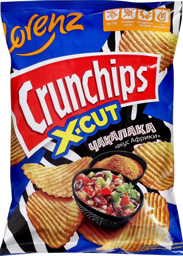 Рифленые картофельные чипсы со вкусом африканской чакалаки | Crunchips X-Cut | Lorenz