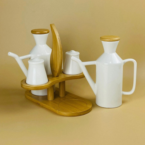 Набор солонок и бутылок для масла и уксуса на подставке «Bamboo»