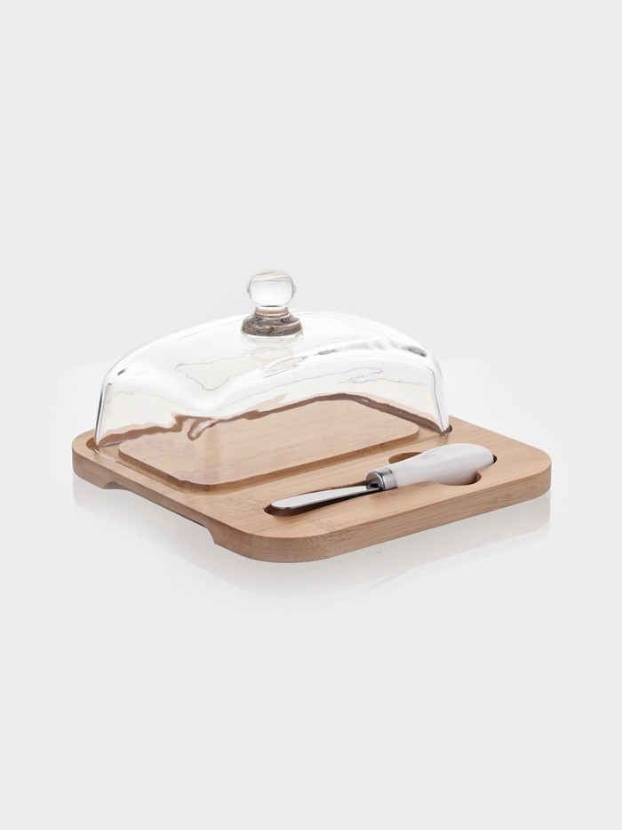 Маслёнка с ножом на бамбуковой подставке