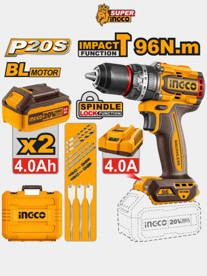 Аккумуляторный бесщёточный ударный шуруповерт INGCO