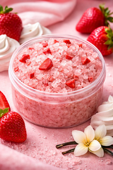 Скраб для тела на миндальном масле с ароматом клубники со сливками