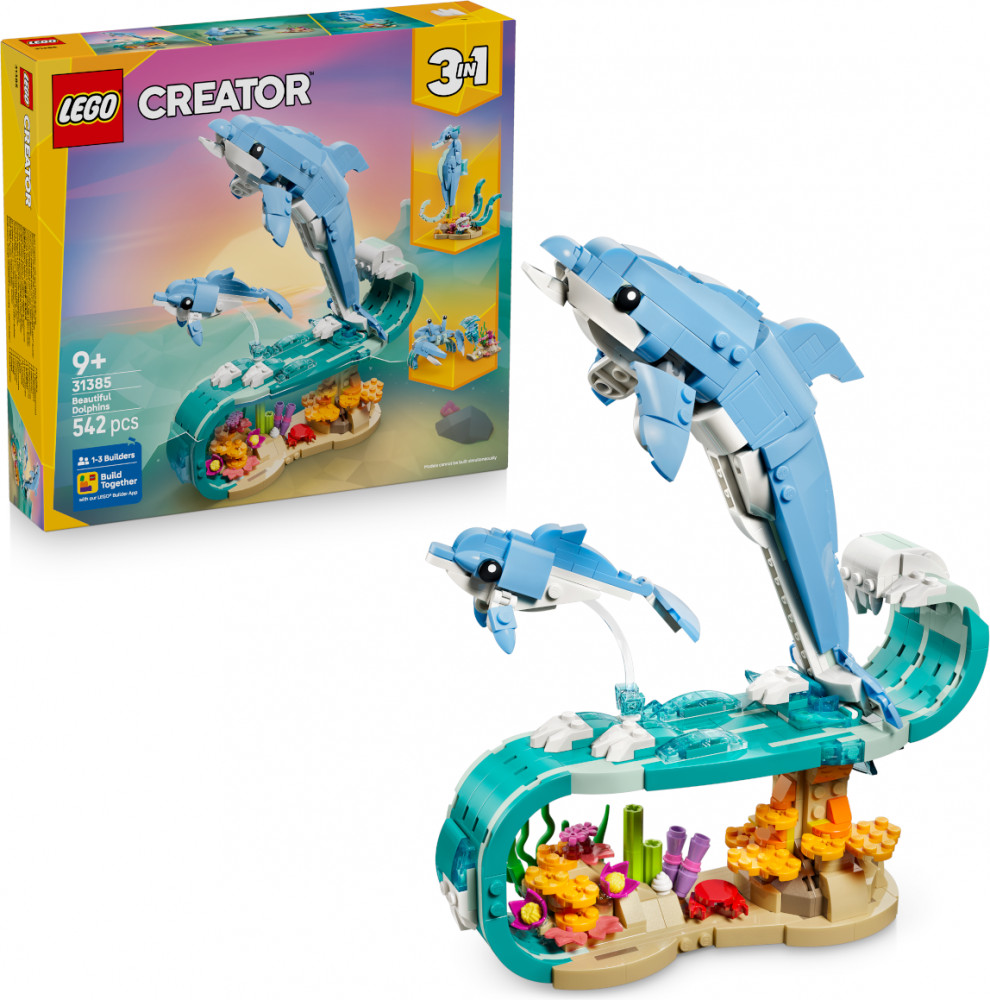 Конструктор Creator 31385 Морские животные: красивые дельфины 3 в 1. Sea Animals: Beautiful Dolphins | LEGO Creator | LEGO (ЛЕГО)