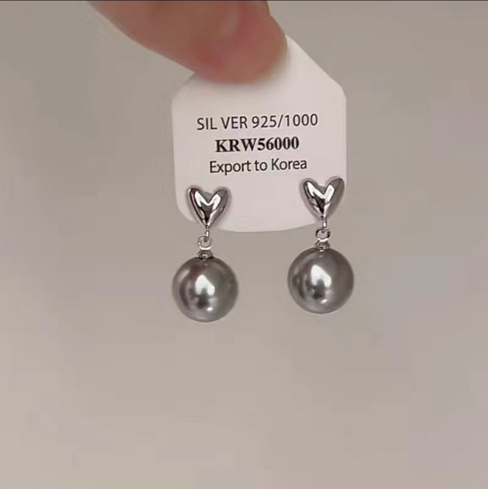 Серьги «Сердце с серым жемчугом»