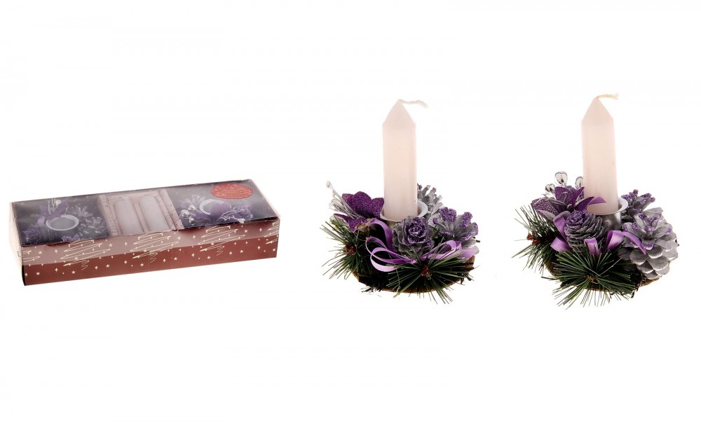 Набор подсвечников на две свечи «Шишки», фиолетовый