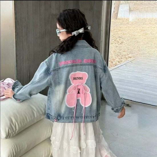 Джинсовая куртка на спине розовый «Bear»