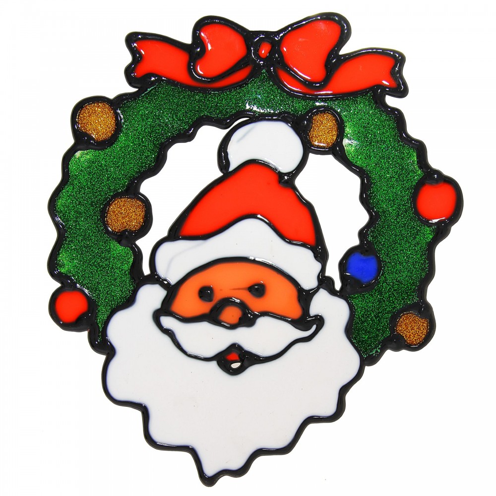 Наклейка на стекло «Дед Мороз с рождественским венком»