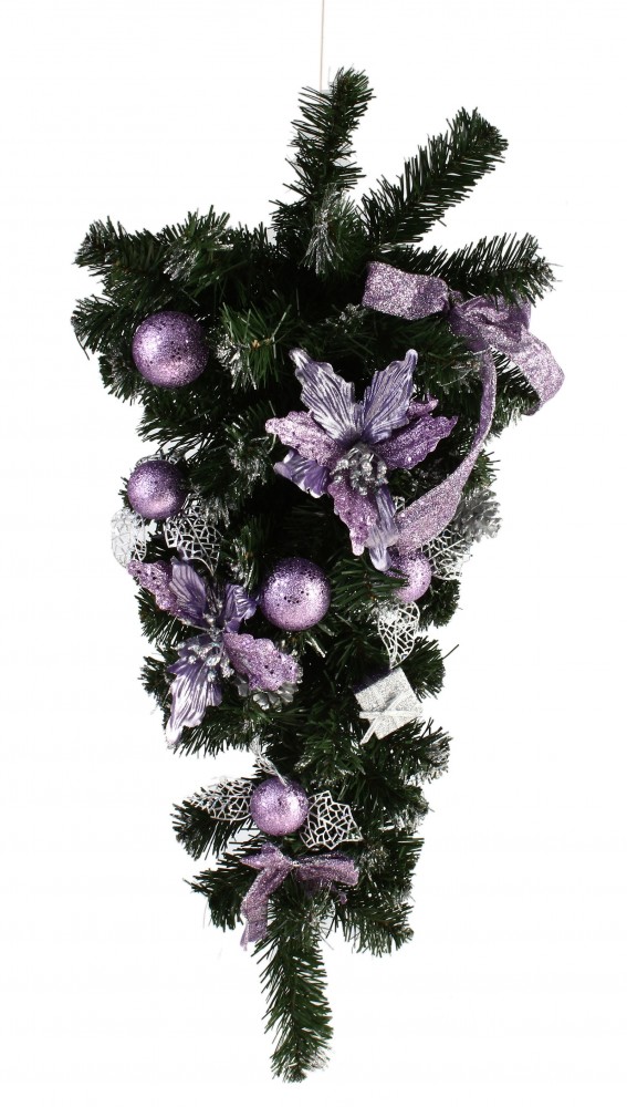 Елка подвесная настенная с фиолетовым декором