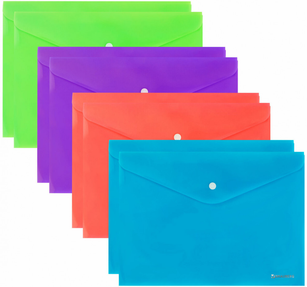 Комплект папок-конвертов с кнопкой | Brauberg