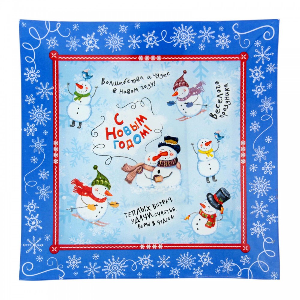 Тарелка квадратная «Снеговики»