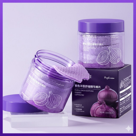 Увлажняющие, очищающие, успокаивающие ватные диски для лица с эссенцией фиолетового лука