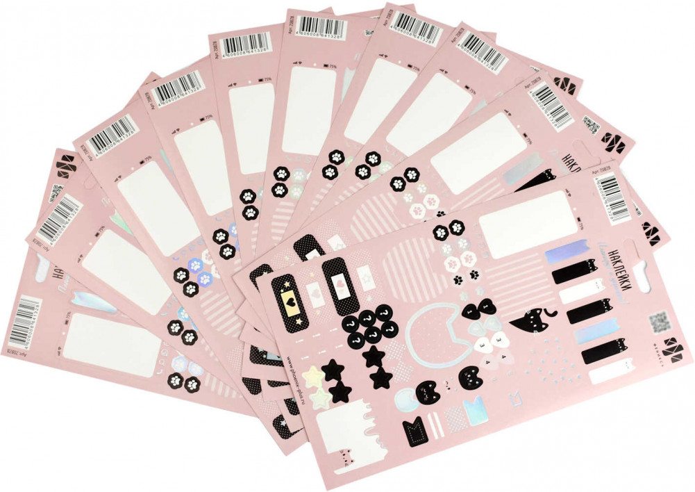 Набор наклеек бумажных для подписи | Розовые коты | Феникс +