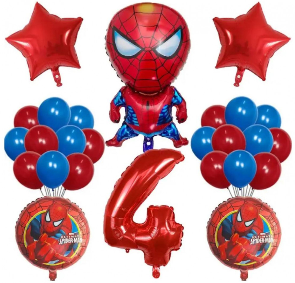 Набор фольгированных и латексных шаров с цифрой «Человек-паук»