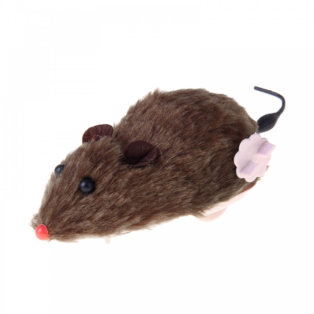 Мышь заводная меховая, 12 см, коричневая | Пижон