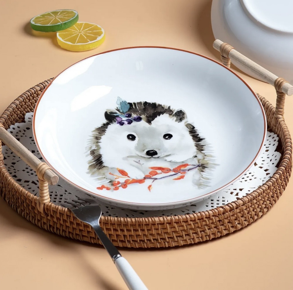 Детская керамическая тарелка с ёжиком