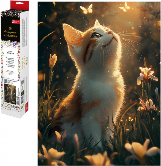 Алмазная мозаика «Котенок и бабочки»