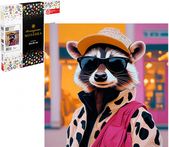 Алмазная мозаика «Енот на стиле»