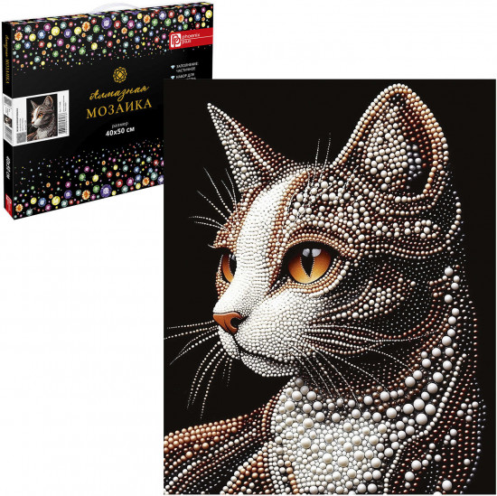 Алмазная мозаика с частичной выкладкой «Жемчужная кошка»