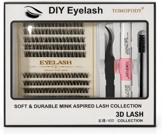 Набор пучковых ресниц с пинцетом и клеем «DIY Eyelash 3D Lash Collection»