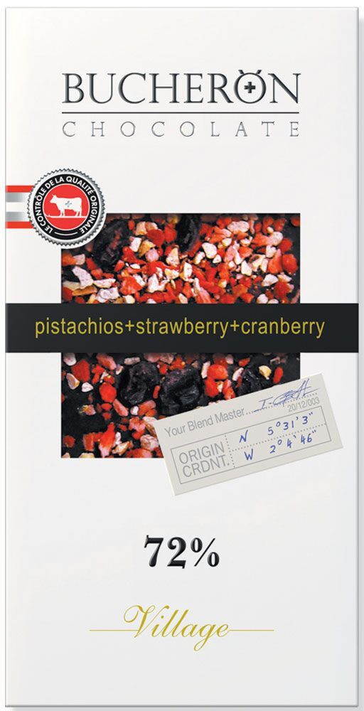 Шоколад горький с клюквой, клубникой и фисташками | Village | Bucheron