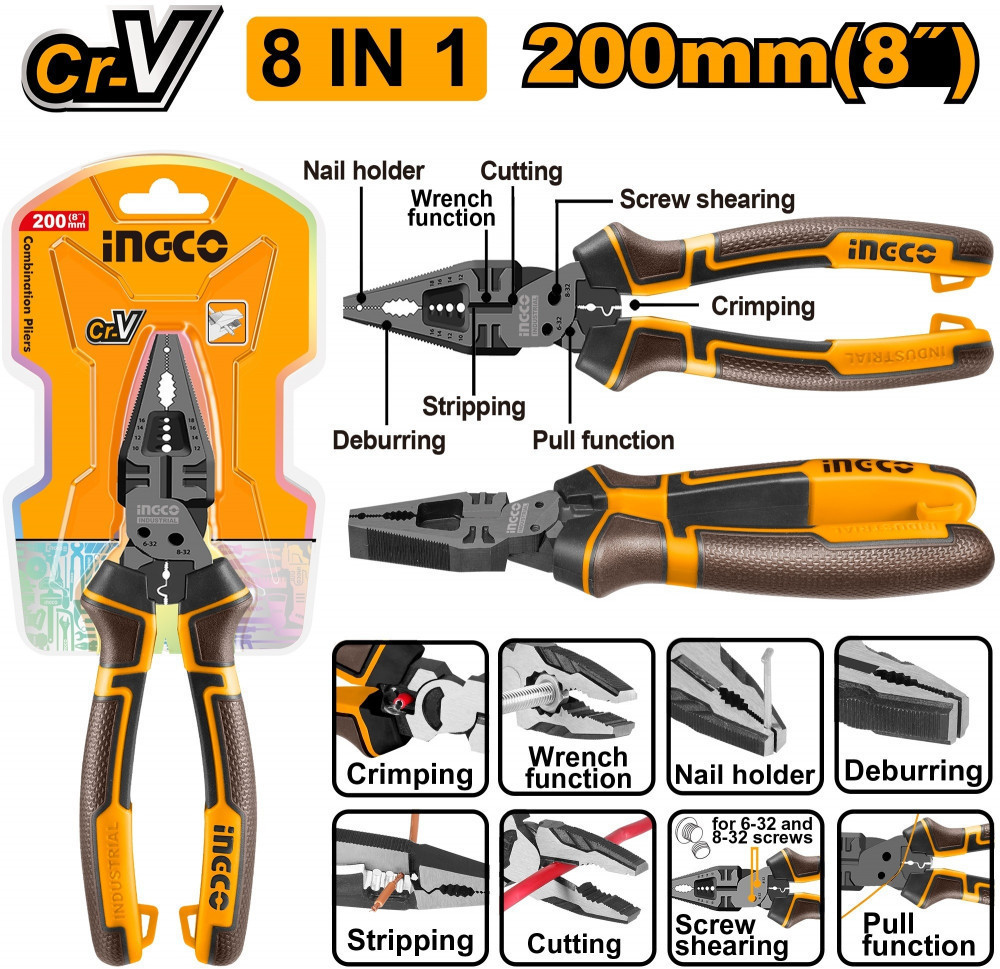 Плоскогубцы многофункциональные усиленные | INGCO