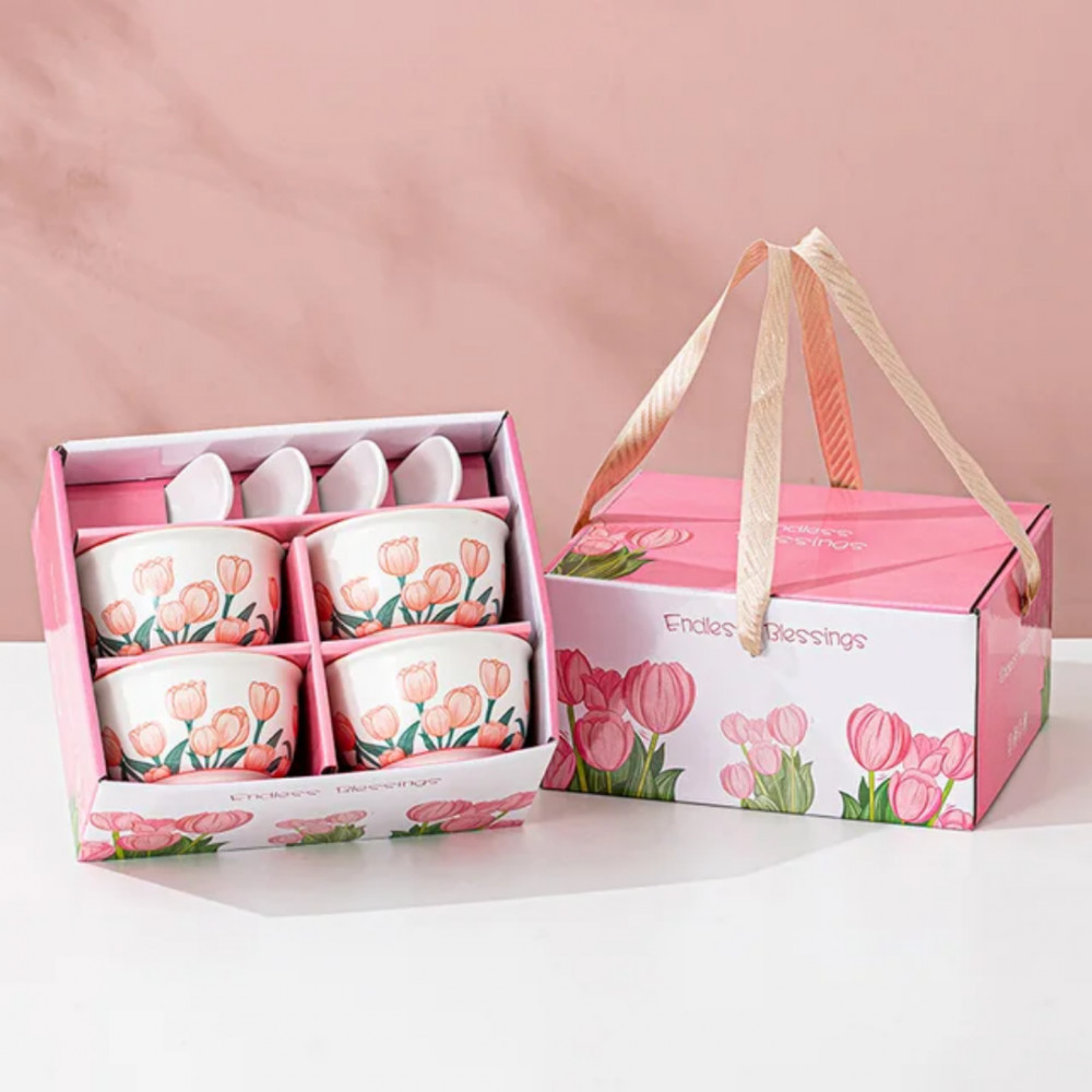 Подарочный набор пиал с ложками «Тюльпаны»