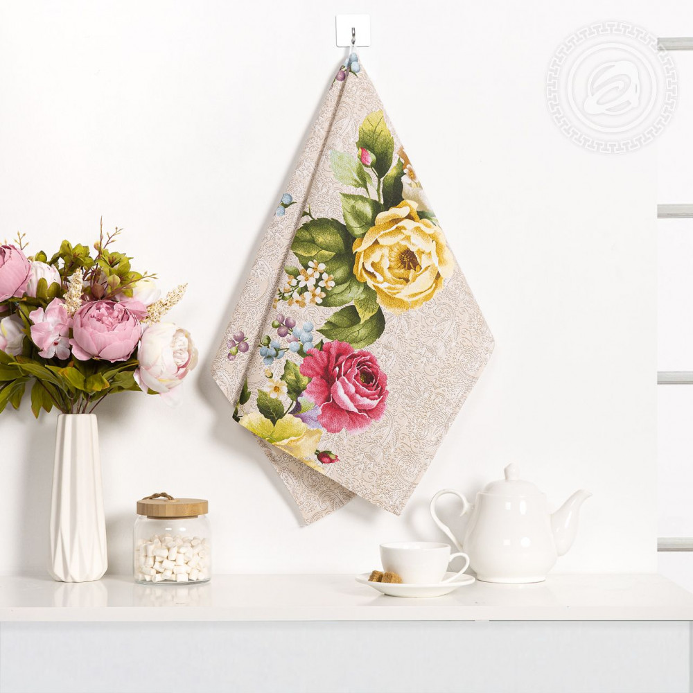 Полотенце кухонное из рогожки «Пионы» | Рогожка | АртДизайн