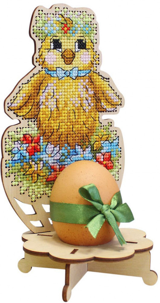Набор для вышивания на деревянной основе «Цыпленок» | Подставка под пасхальное яйцо | М.П. Студия