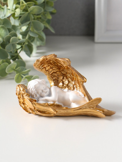 Фигурка «Спящий белоснежный ангел с золотыми крыльями»