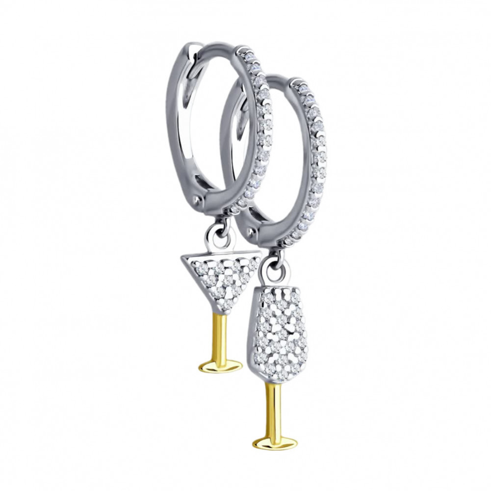 Серьги из золочёного серебра с фианитами | SOKOLOV