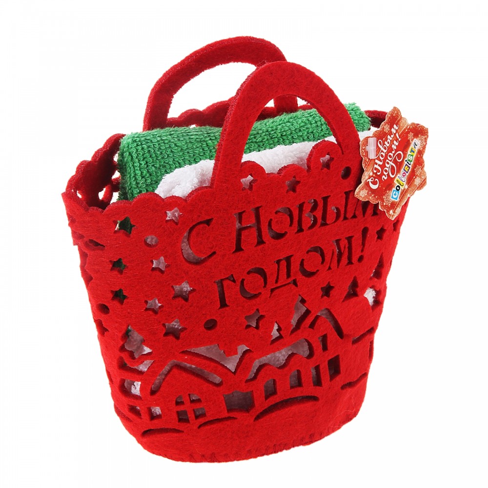 Набор полотенец в корзинке «С Новым годом!» (30х30 см), 2 шт | Collorista