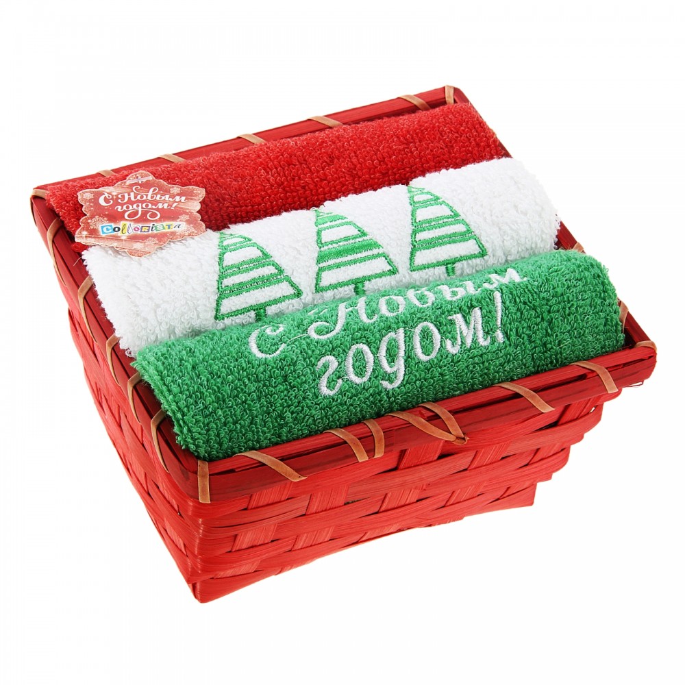 Набор полотенец в корзинке «Новогодний» (40х40 см), 3 шт | Collorista