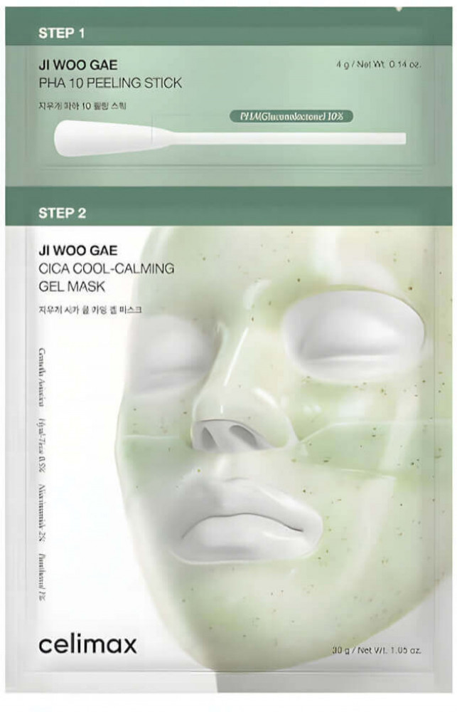 Двухступенчатый набор-маска против воспалений «Ji Woo Gae Cica PHA Peel 2-step Gel Mask» | Celimax