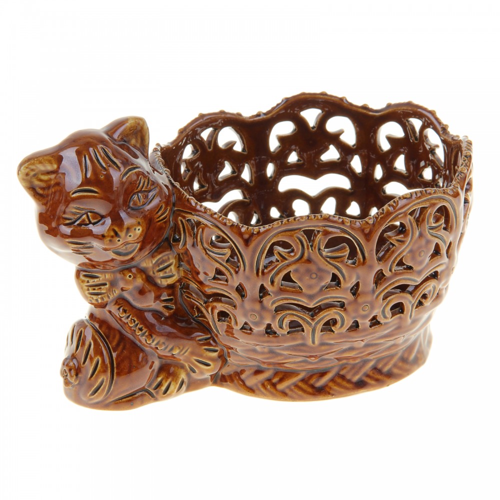 Конфетница «Котик» коричневая резка