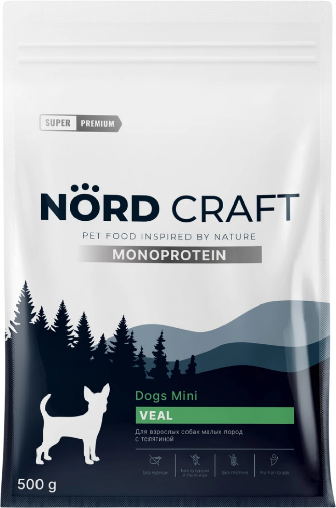 Корм для взрослых собак малых пород сухой с телятиной «Monoprotein» | Nord Craft